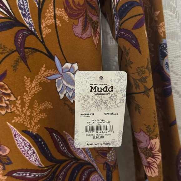 NWT Mudd brand Fall colored long sleeve Flare Dress with floral pattern - Picture 6 of 9